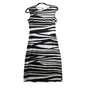Bisou Bisou Michele Bohbot Black White Abstract Sheath Dress Sleeveless‎ Size 4
